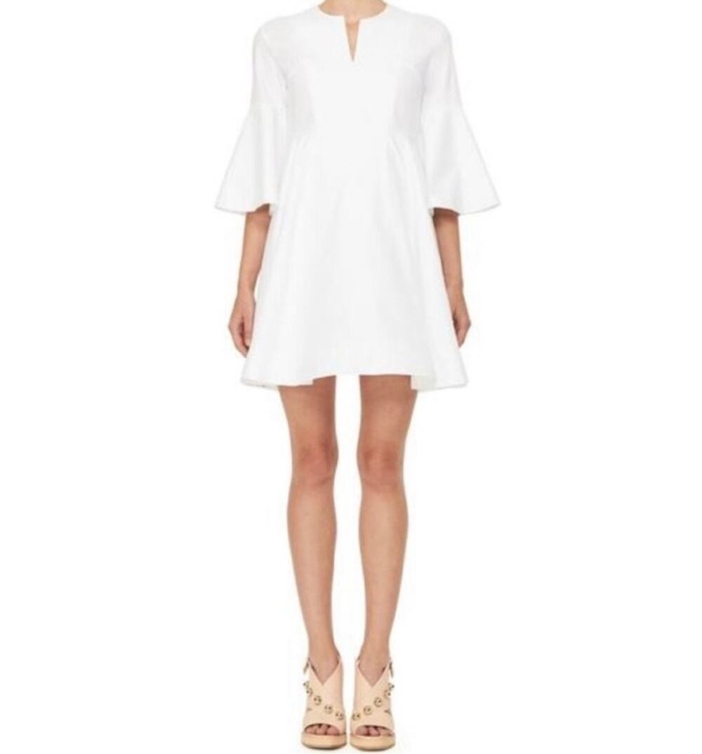 White Carven Fit & Flare Cotton Poplin Bell Sleeve Mini Dress Size FR 34 US 2 XS